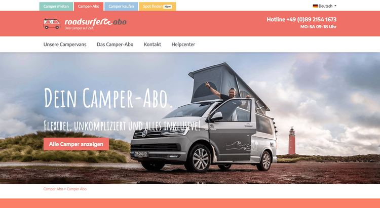 Foto von der Roadsurfer Homepage