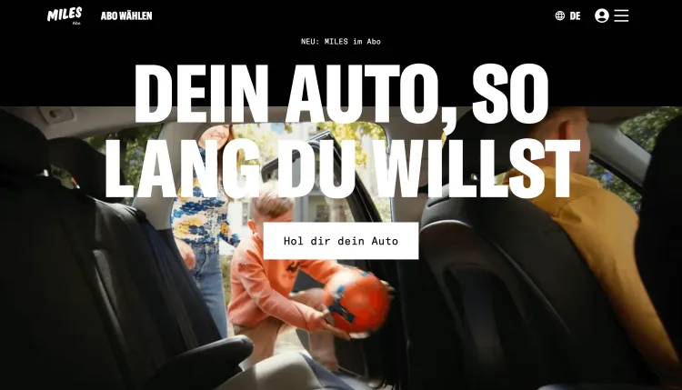 Foto von der MILES Auto Abo Homepage