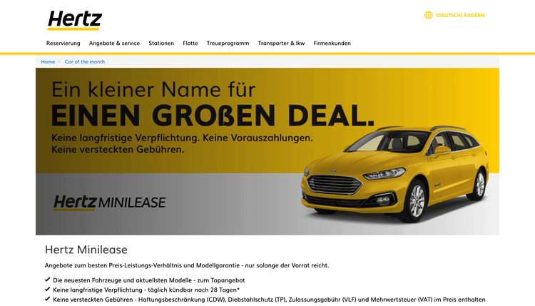 Foto von der Hertz Auto Abo Homepage