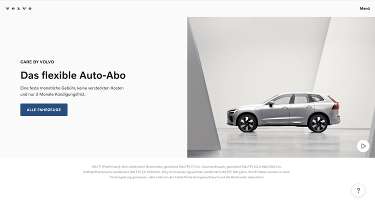 Foto von der Care by Volvo Homepage