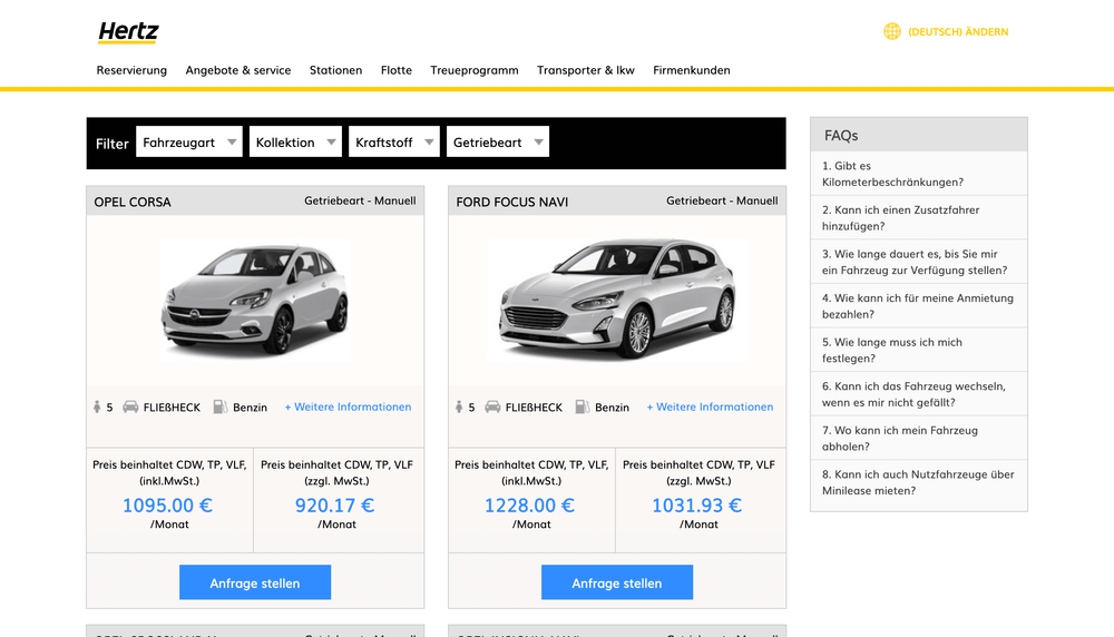 Hertz Auto Abo Desktop View der SERP