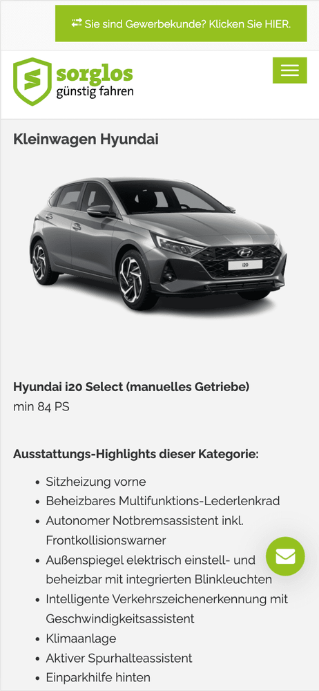 Sorglos günstig fahren Mobile View der PDP