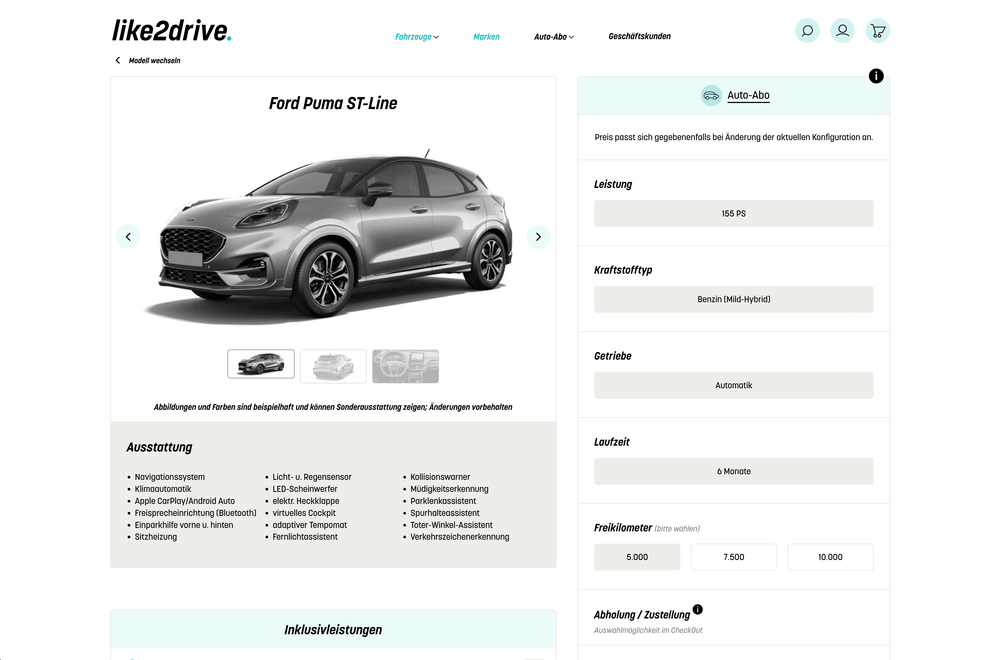 like2drive Desktop Ansicht eines Auto Abos