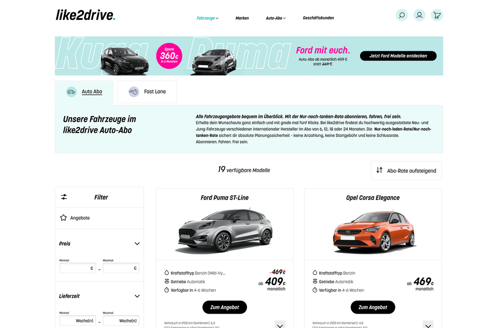 like2drive Desktop Ansicht der Angebote