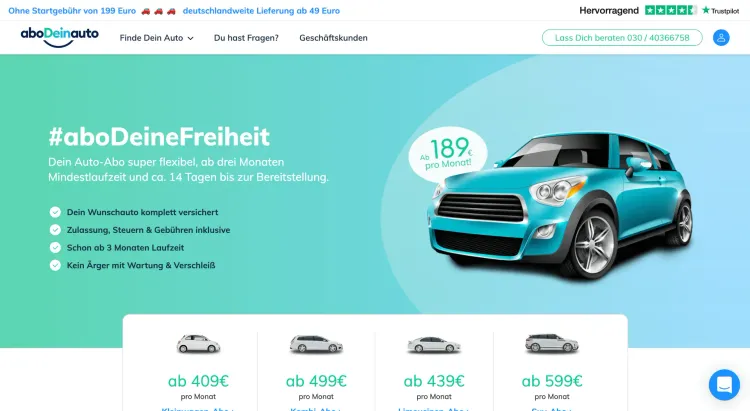 Foto von der aboDeinauto Homepage