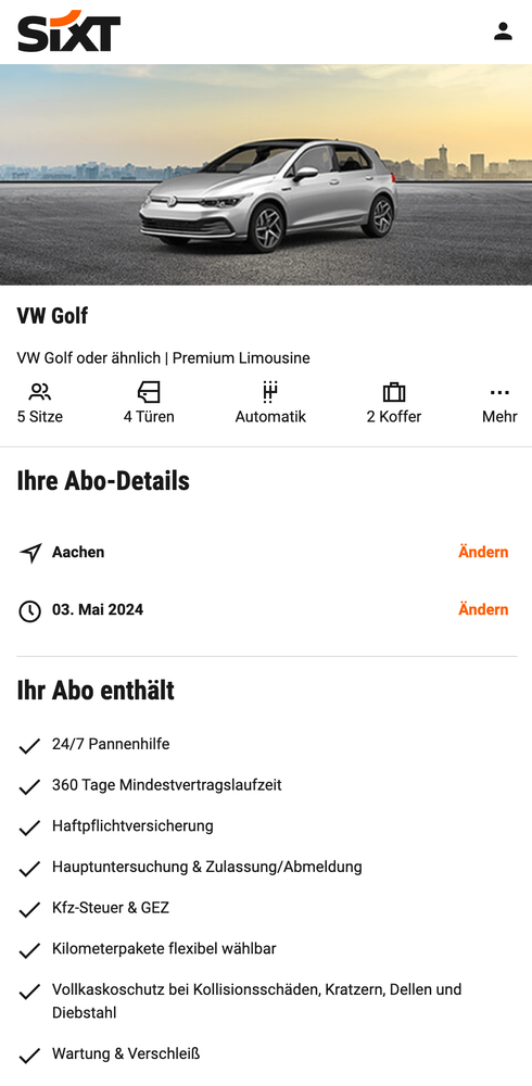 SIXT Plus Auto Abo Mobile Website Angebot