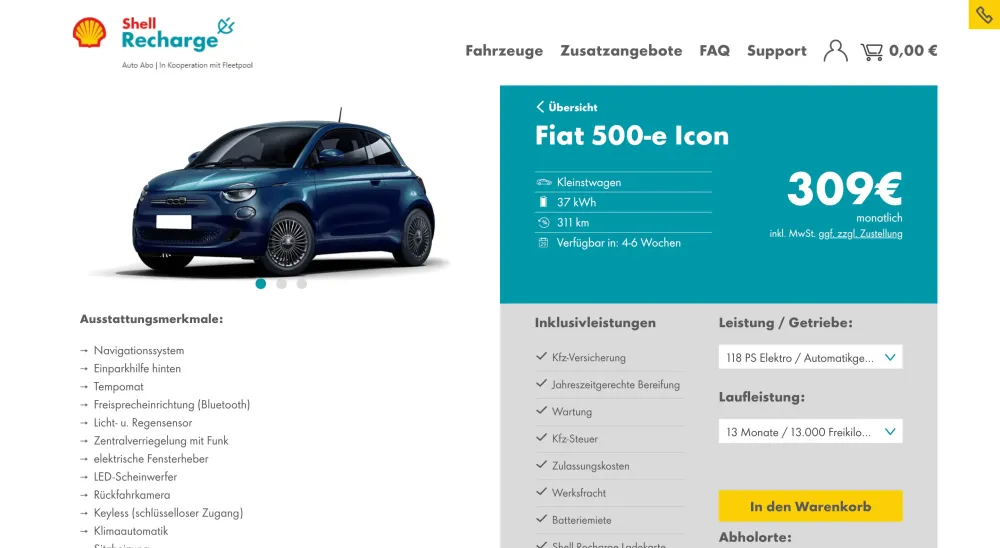 Shell Auto Abo Desktop View der PDP