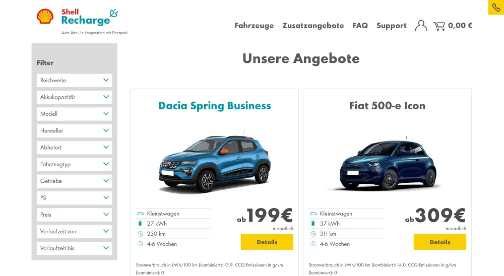 Shell Auto Abo Desktop View der SERP