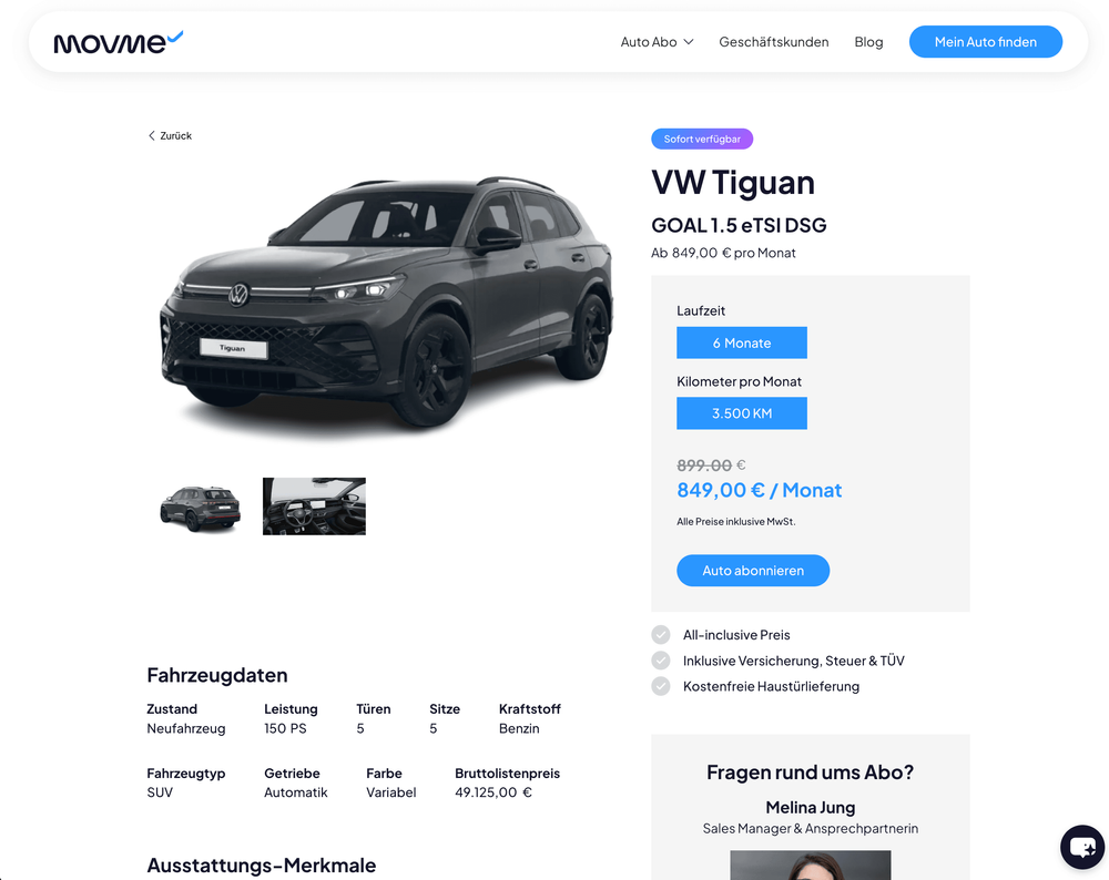 movme Screenshot der Angebote auf Desktop