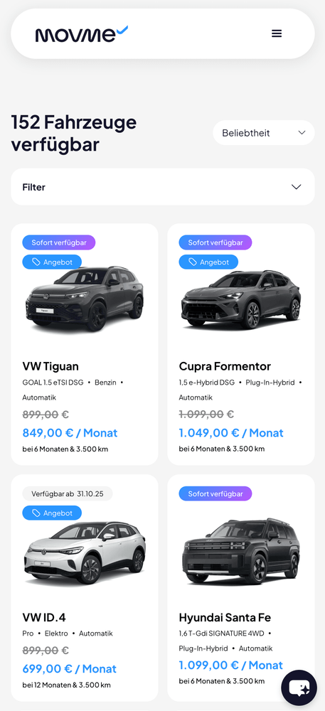 movme Screenshot der Suche auf Mobilgeräten