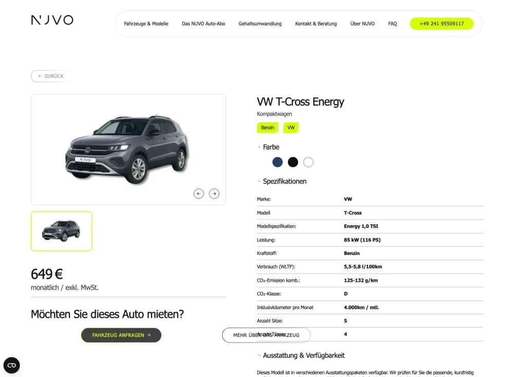 NUVO Desktop View der PDP