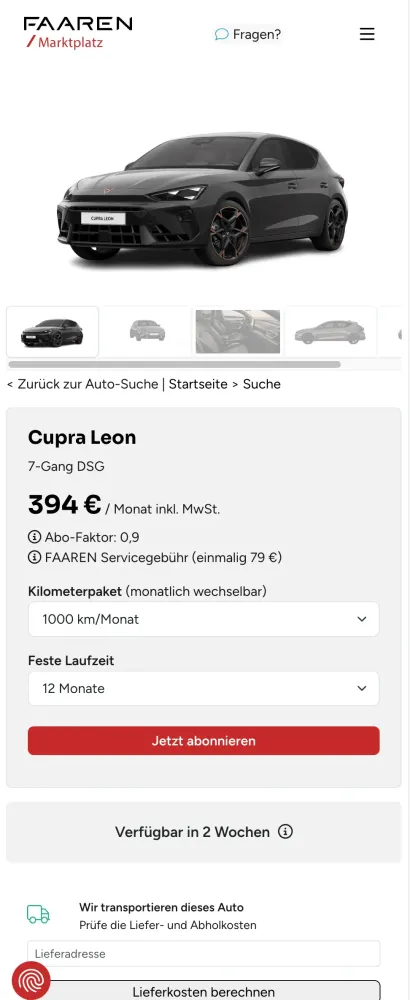 FAAREN Mobile View der PDP