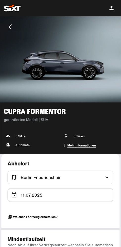 SIXT Auto Abo Mobile Website Angebot