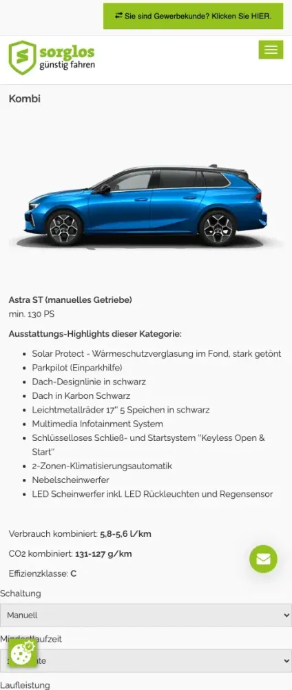 Sorglos günstig fahren Mobile View der PDP