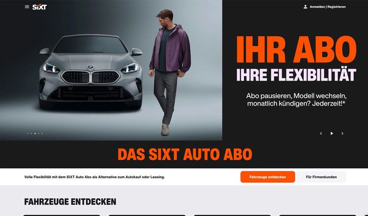 Screenshot von der SIXT Auto Abo Homepage