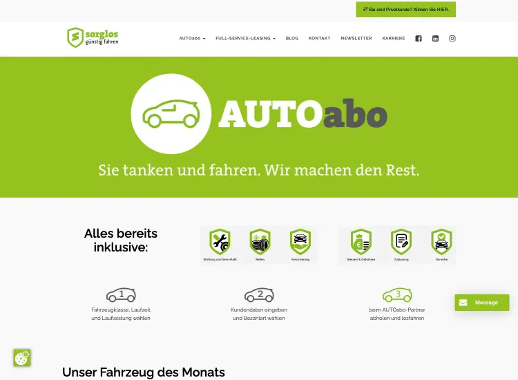 Foto von der Sorglos günstig fahren Homepage